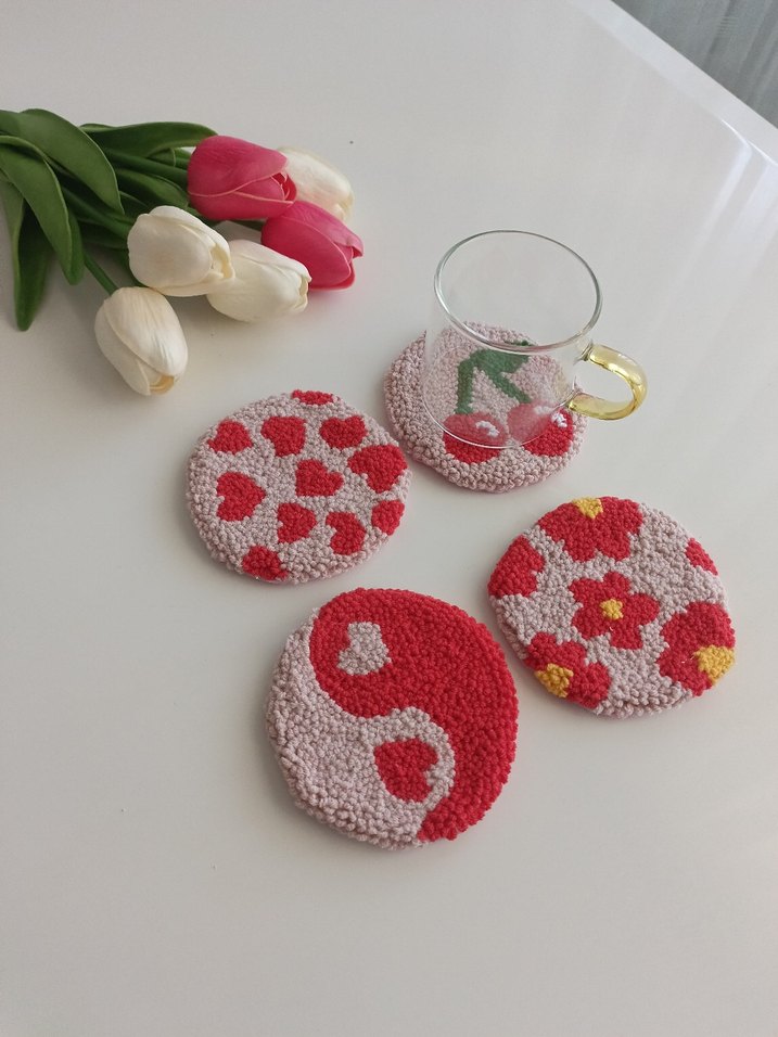 Bohem Tarzı El Yapımı Renkli Bardak Altlıkları punch - Görsel 4