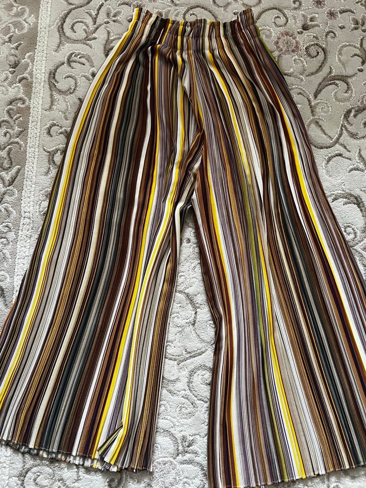Çizgili Pliseli Kadın Kumaş Pantolon - Görsel 3