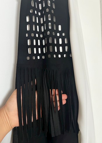 Püsküllü Siyah Uzun Gotik Yelek - Görsel 3