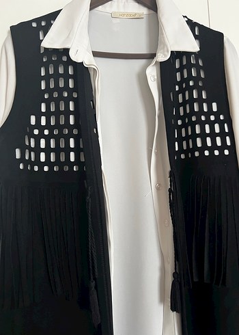 Püsküllü Siyah Uzun Gotik Yelek - Görsel 7