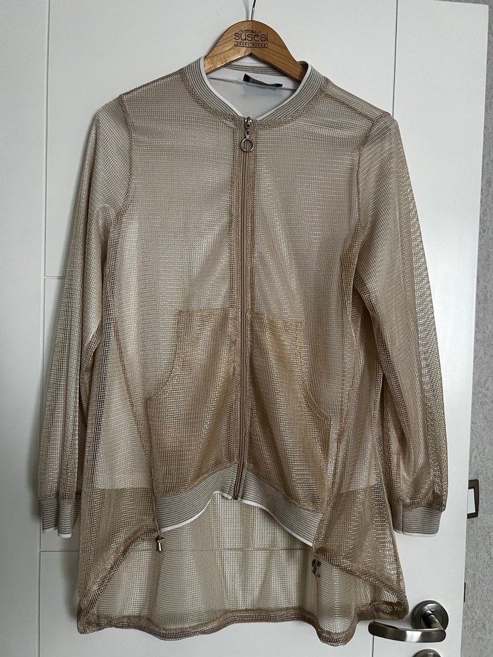 Bej Şeffaf Midi Kadın Ceket - Görsel 5