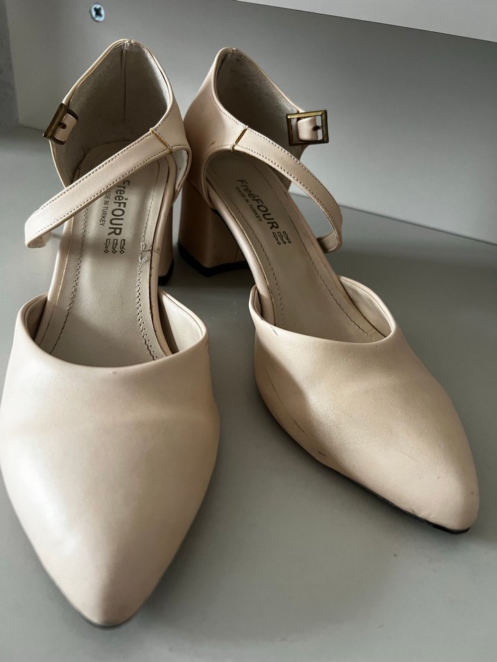 Bej Tokalı Kadın Topuklu Ayakkabı - Görsel 2