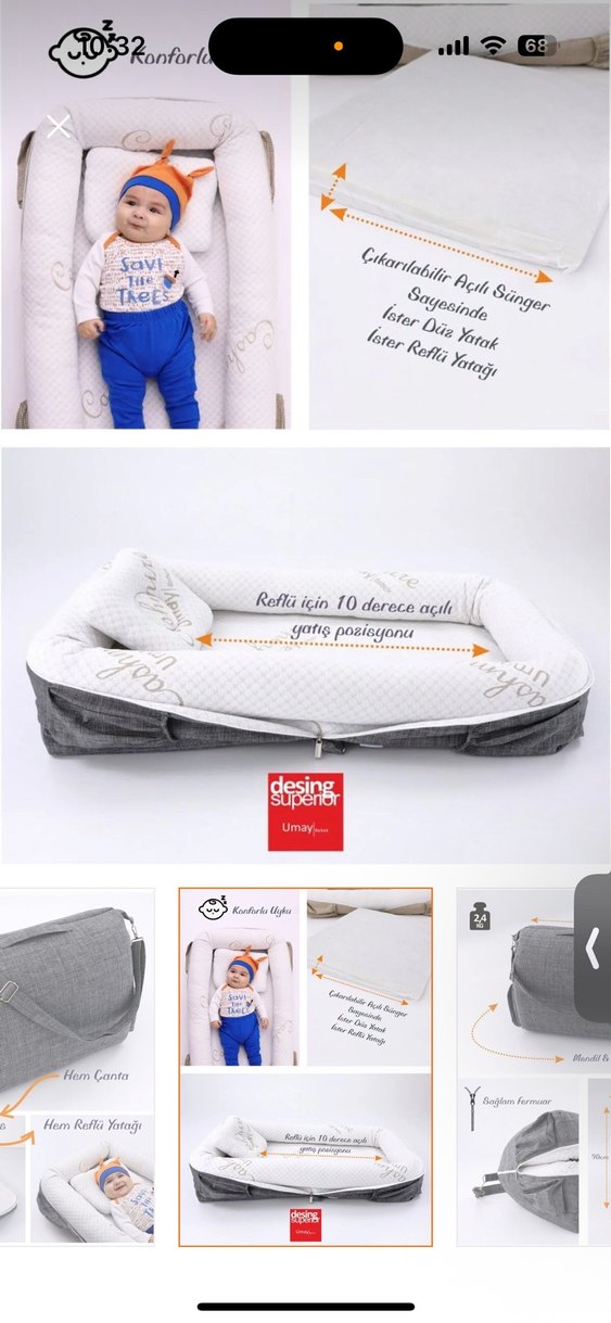 Gri Çok Fonksiyonlu Bebek Taşıma ve Reflü Yatağı - Görsel 2