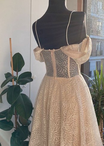 Vintage Dantel İşlemeli Straplez Uzun Nişan, Söz  Elbisesi - Görsel 3