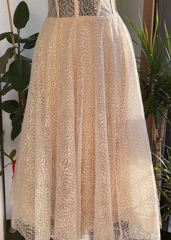 Vintage Dantel İşlemeli Straplez Uzun Nişan, Söz  Elbisesi - Görsel 7