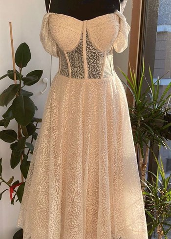 Vintage Dantel İşlemeli Straplez Uzun Nişan, Söz  Elbisesi - Görsel 6