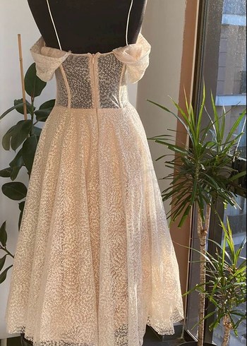 Vintage Dantel İşlemeli Straplez Uzun Nişan, Söz  Elbisesi - Görsel 5