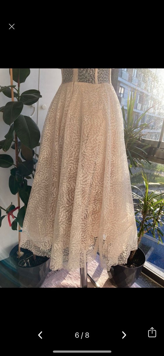 Vintage Dantel İşlemeli Straplez Uzun Nişan, Söz  Elbisesi - Görsel 4