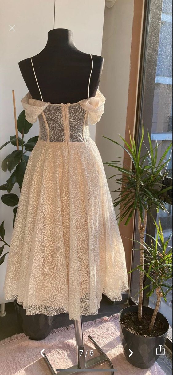 Vintage Dantel İşlemeli Straplez Uzun Nişan, Söz  Elbisesi - Görsel 5