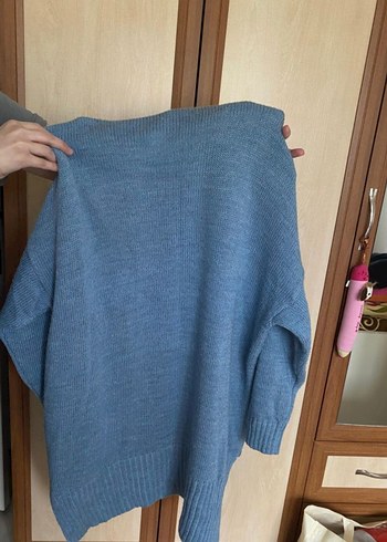 l Beden Mavi Triko Kadın Midi Kazak