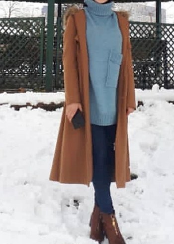 Diğer Mavi Triko Kadın Midi Kazak
