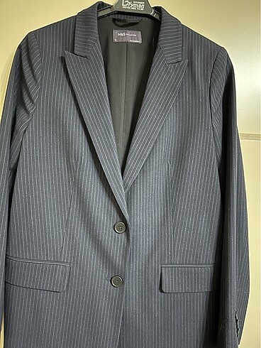 Lacivert gri çizgili blazer