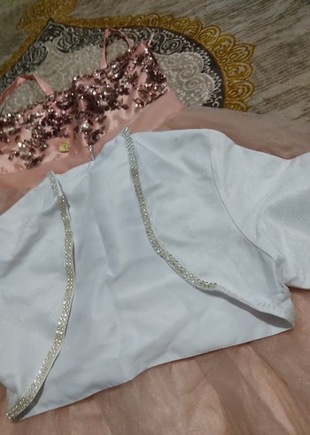 Kız Çocuk Beyaz Payetli Uzun Kollu Bolero ve elbise - Görsel 3