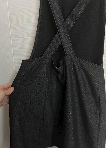 Oxxo Antrasit Kot  Midi Askılı Tulum - Görsel 2