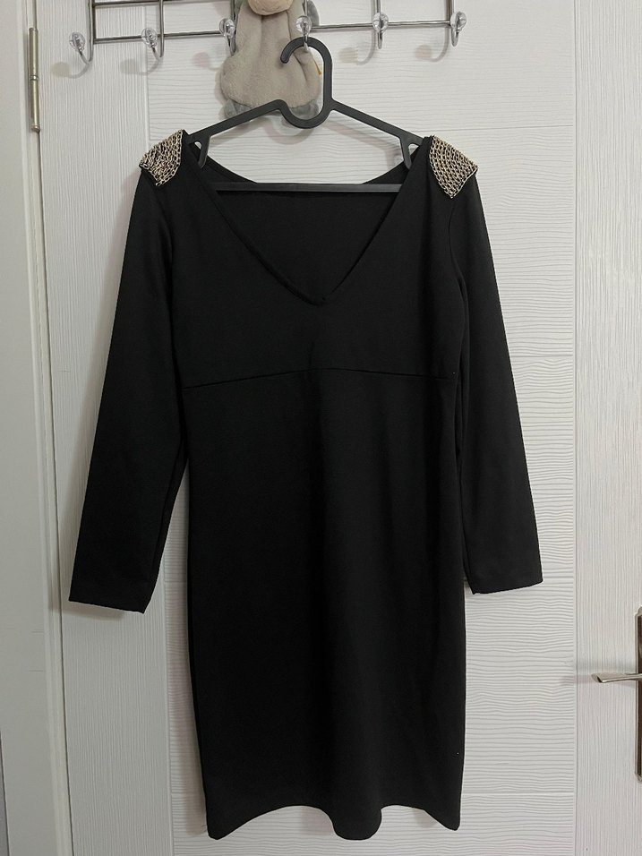 Uzun Kollu Siyah Midi Elbise - Görsel 2