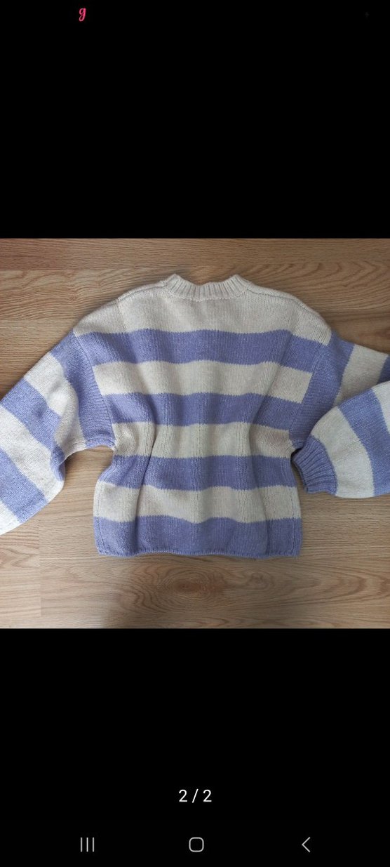 Bej Mor Çizgili Örgü Kadın Kazak - Görsel 2