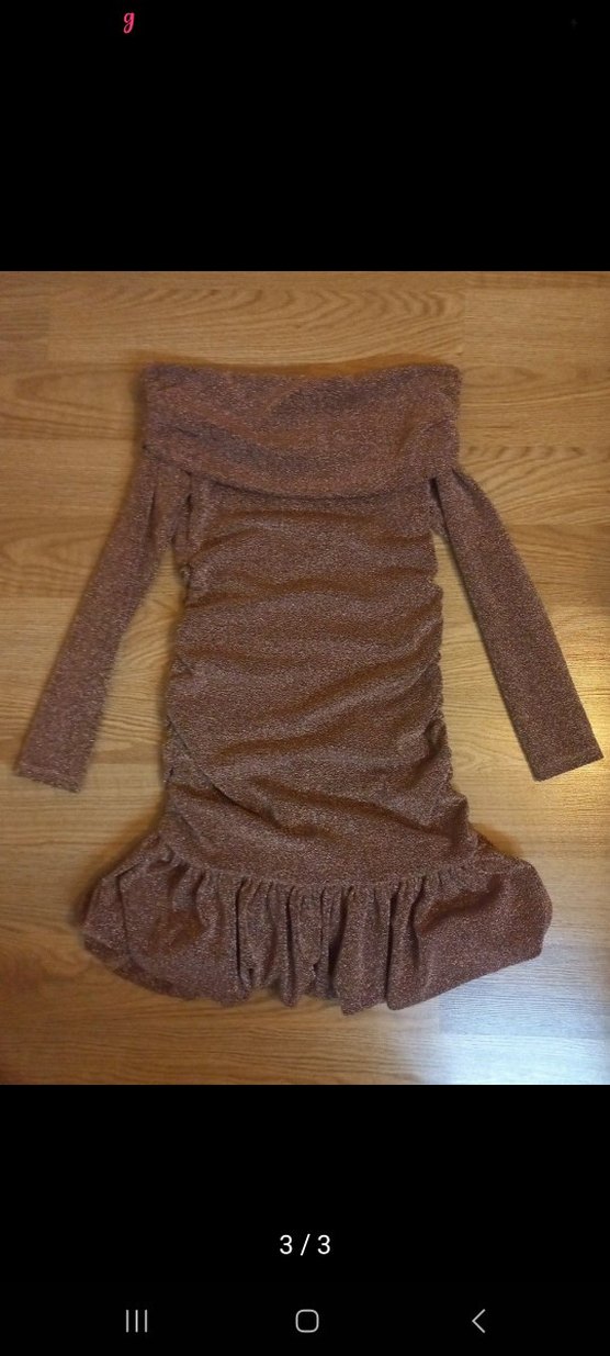 Madonna yaka balon etek simli elbise - Görsel 3