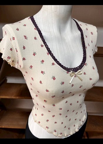 çiçek desenli Vintage dantelli Bluz - Görsel 2