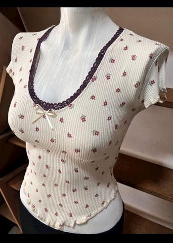 çiçek desenli Vintage dantelli Bluz - Görsel 3