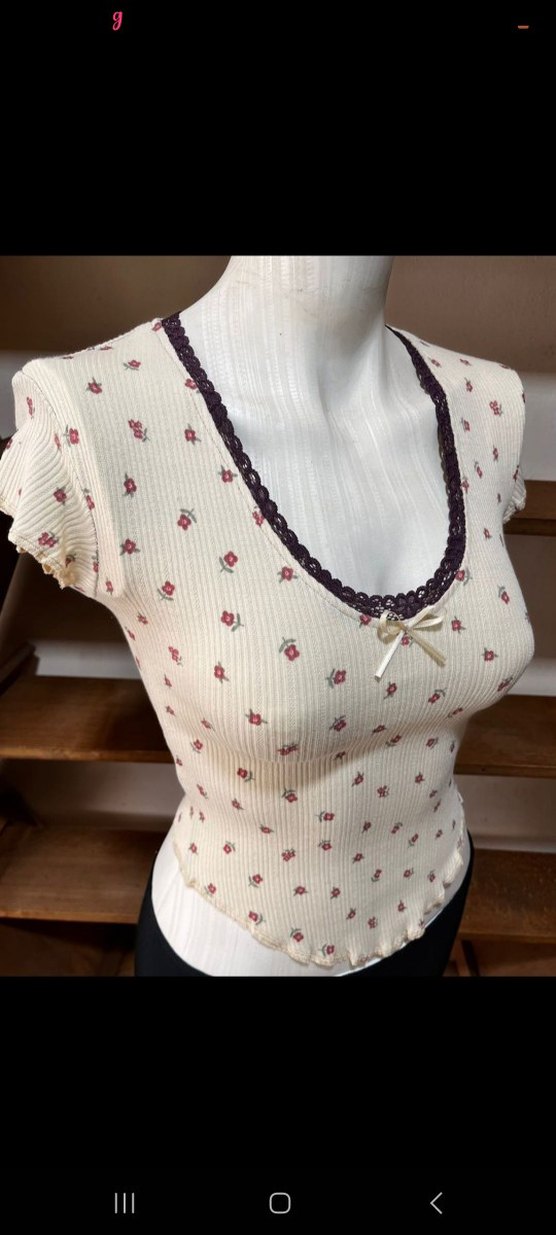 çiçek desenli Vintage dantelli Bluz - Görsel 2