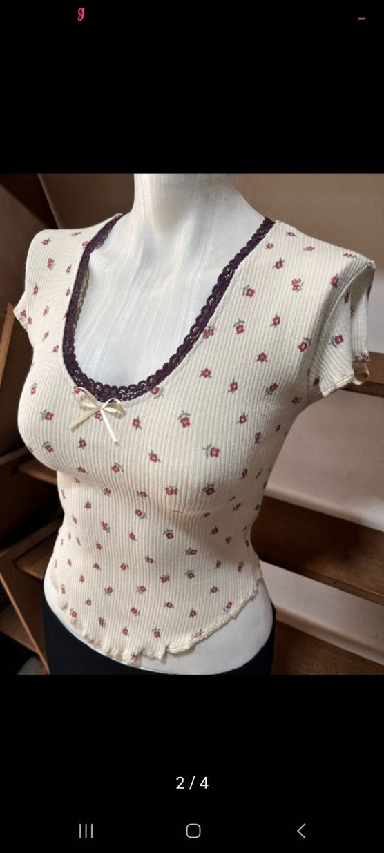 çiçek desenli Vintage dantelli Bluz - Görsel 3