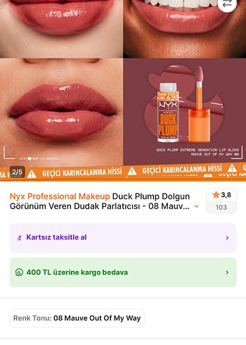Nyx Duck Plump Dudak Parlatıcısı 08 Mauve - Görsel 2