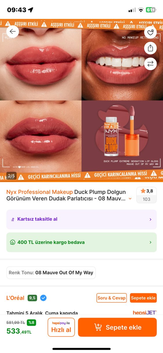 Nyx Duck Plump Dudak Parlatıcısı 08 Mauve - Görsel 2