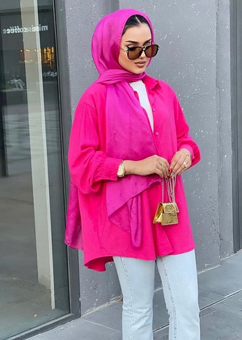 Diğer Düğmeli Pembe bürümcük Gömlek
