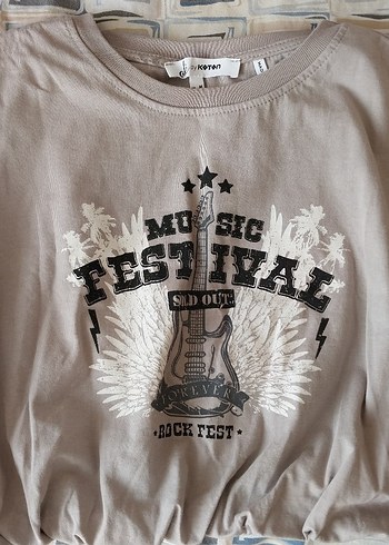 Gri Pamuklu Rock Punk Baskılı Crop