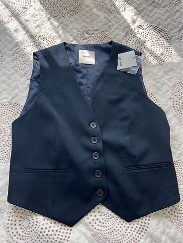 V yaka lacivert blazer yelek