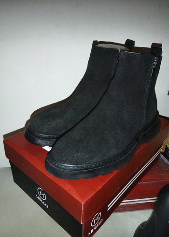 Siyah Süet hakiki deri çift fermuarlı bot - Görsel 4