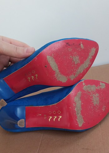 Mavi Süet Stiletto Kadın Ayakkabı - Görsel 3