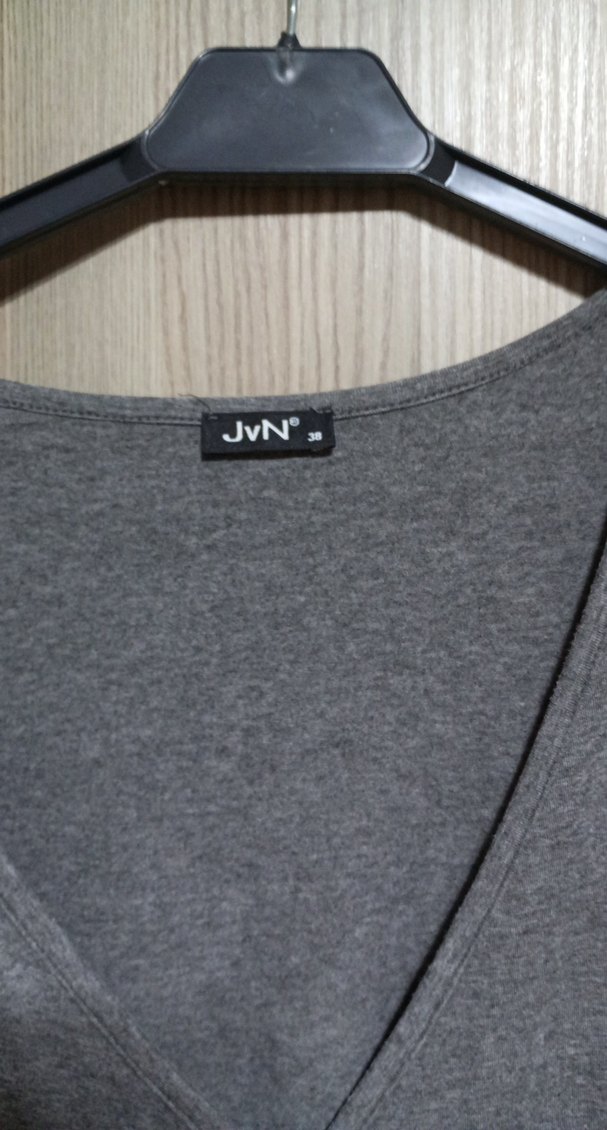 Gri V Yaka Midi Triko Elbise - Görsel 2