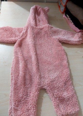 1 Yaş Beden pembe Renk Kız Bebek Pembe peluş Tulum