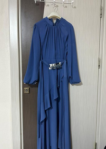 Uzun Kollu Kemerli Kadın Elbise - Görsel 2