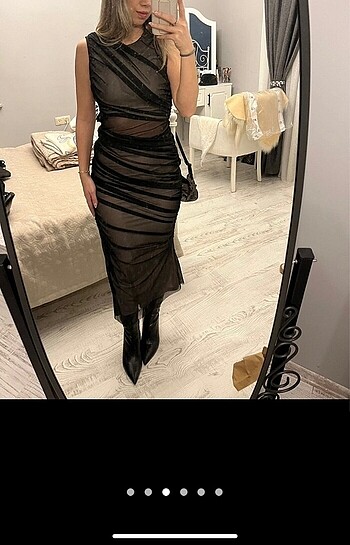 Zara Tül detaylı midi elbise