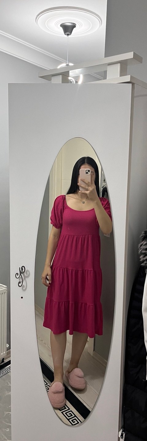 Pembe Midi Günlük Elbise - Görsel 2