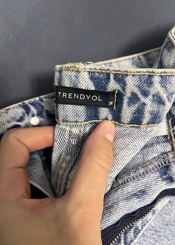 Kadın Mavi Batik Desenli Denim Pantolon - Görsel 3