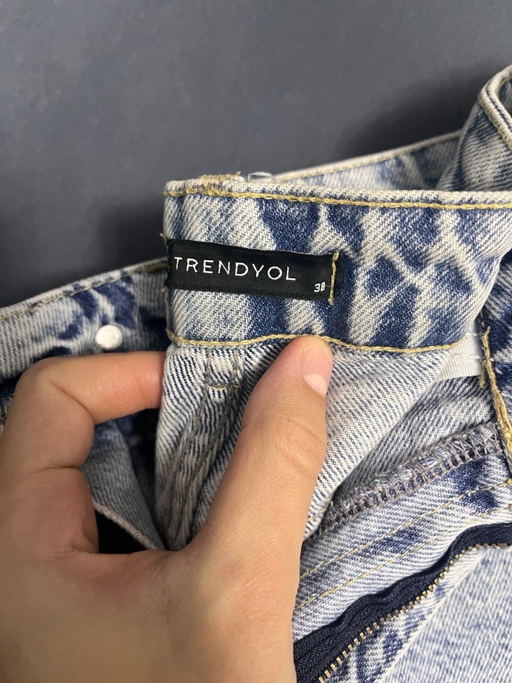 Kadın Mavi Batik Desenli Denim Pantolon - Görsel 3