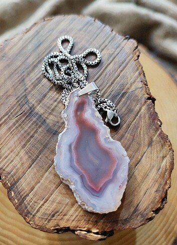 kolye doğal taş şeritli akik - Görsel 3