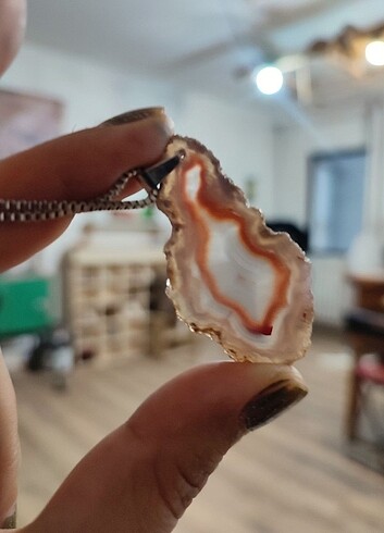 kolye doğal taş şeritli akik - Görsel 4