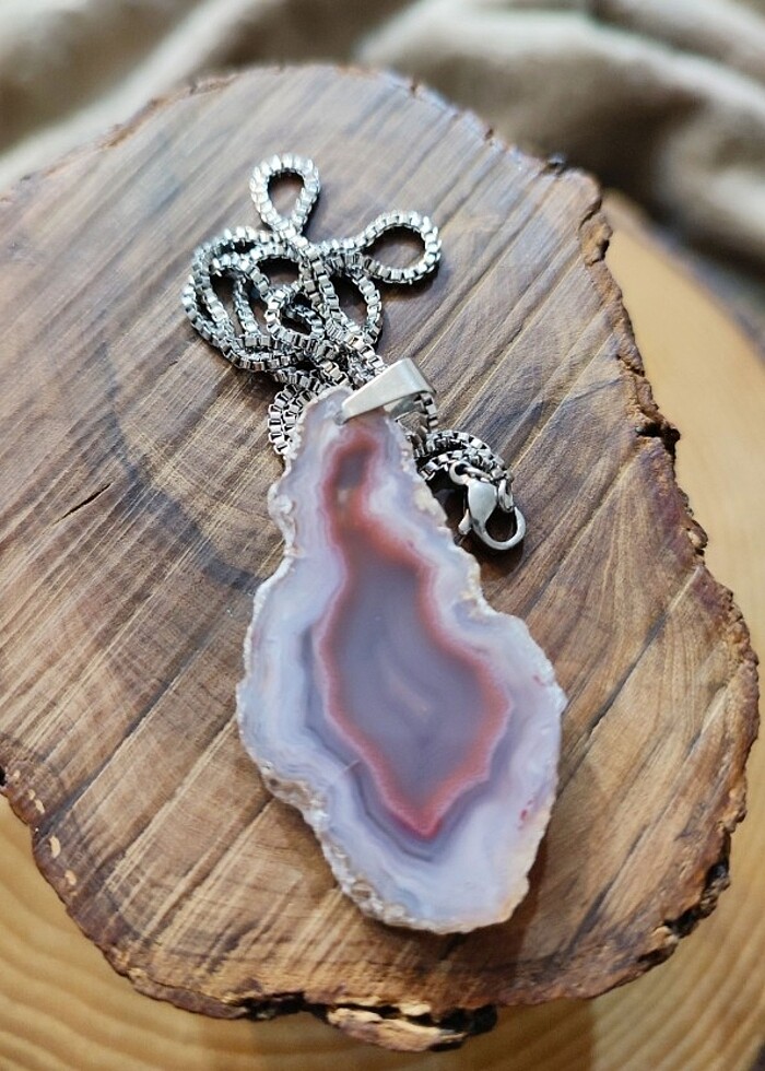 kolye doğal taş şeritli akik - Görsel 3