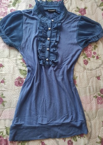 Düğmeli Denim Midi Kadın Bluz