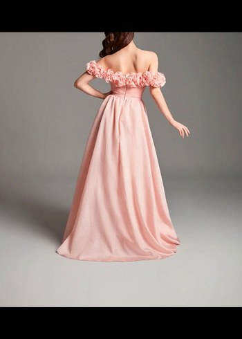Novias Dress Pudra Pembe Uzun Straplez Fırfırlı Elbise