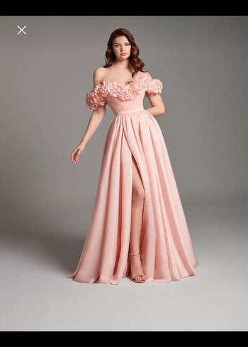 Novias Dress Pudra Pembe Uzun Straplez Fırfırlı Elbise