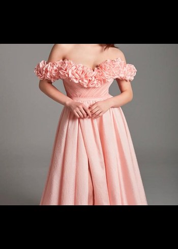36 Beden Novias Dress Pudra Pembe Uzun Straplez Fırfırlı Elbise