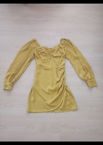 V Yaka Drapeli Mini Elbise Abiye Elbise - Görsel 3