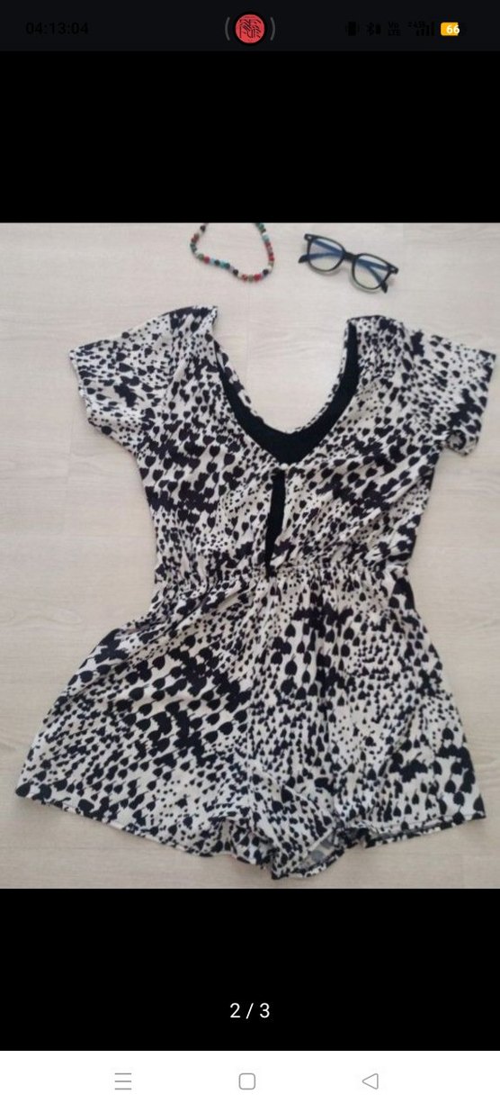 V Yaka Siyah Beyaz Mini Tulum Topshow - Görsel 2