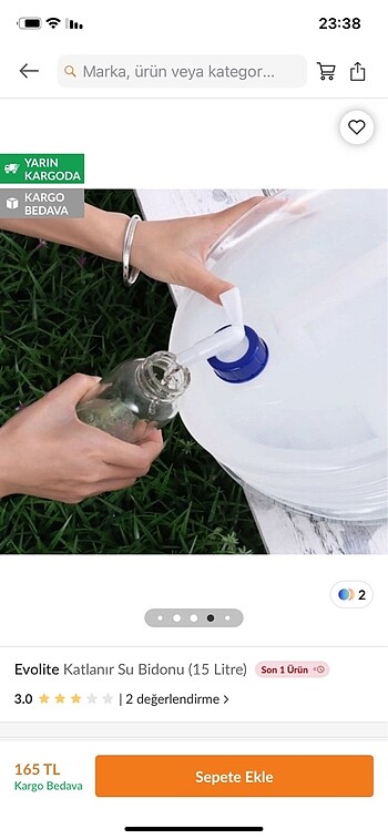 Evolite Katlanır Su Bidonu (15 Litre)
