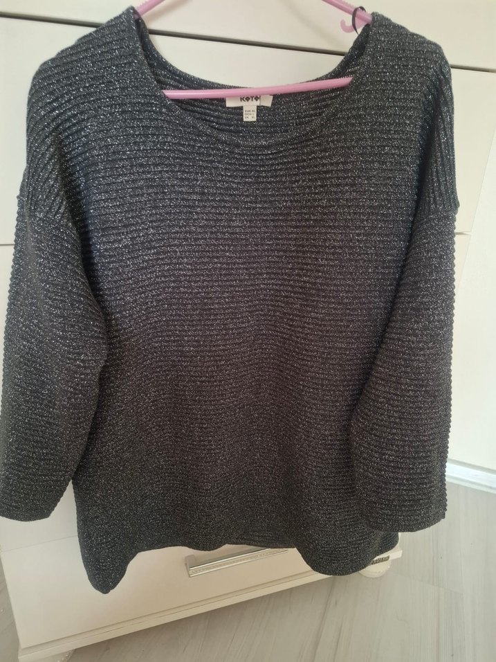 Gri Örgü Kadın Kazak, Uzun Kollu, Salaş - Görsel 3